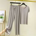 Women's Pajamas 2 Piece Loose Pants Set Solid Color Casual Plus Size 2X Sleepwear Short Sleeve Simple Homewear. 