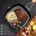 Steak Frying Pan Cast Iron Steak Grill Pans Non-Stick Frying Pan Wooden Handle Folding for Kitchen Fry Cooking Steak. 