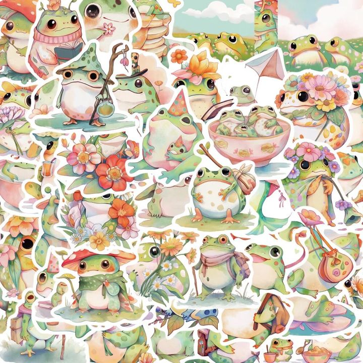 10/50pcs Cute Colorful Frog Stickers Aesthetic Decals Decorative Scrapbook Notebook Phone Luggage Sticker