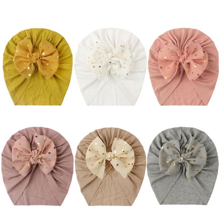 Cute Bow Baby Turban Hat Spring Summer Solid Color Newborn Baby Girls Hat Soft Elastic Infant Toddler Cap Beanies Head Wraps