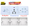 6 Pin Combined Socket Ceramics & 4 Gang Switch With Fan Regulator 3 In 1 Full Room Cover With 3 Gang MK Box. 