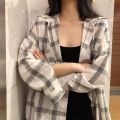 Plaid Shirt Women's Spring and Autumn Thin Korean Style Loose Versatile Long Sleeve Shirt Sun Protection Coat.