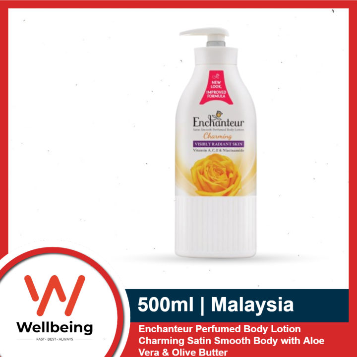 Enchanteur Perfumed Body Lotion 500ml Charming Visibly Radiant Skin with Aloe Vera & Olive Butter, Vitamin A,C,E & Niacinamide | Malaysia