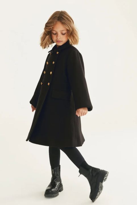 NEXT%20Black%20Color%20Military%20Wool%20Overcoat%20For%20Girl's%20(3-11yrs).%20-%20Image%203