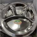 Divided Plate/ Stainless Steel Plate/ Divided Plate 4 Section | Round 4 Compartment Stainless Steel Plate. 