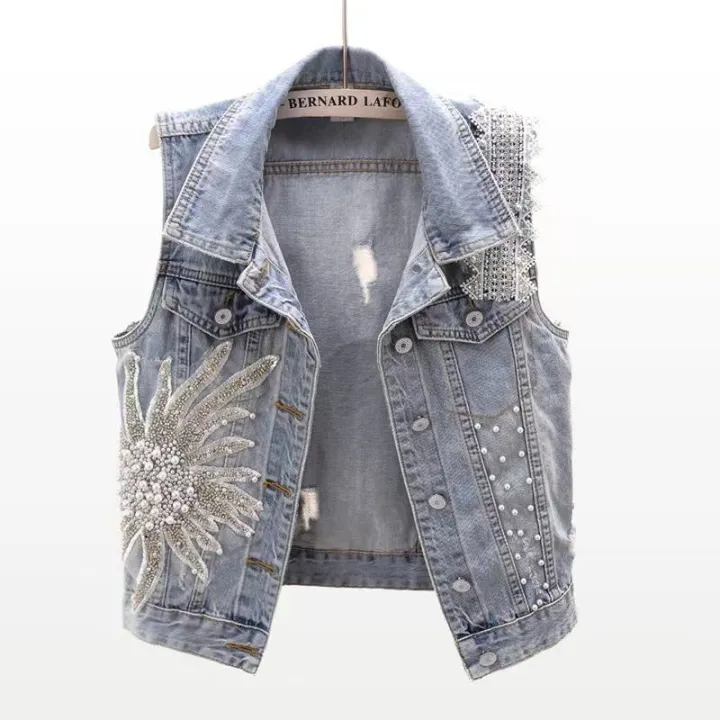 2023Spring%20New%20Korean%20Style%20Lace%20Bead%20Denim%20Vest%20Women's%20Short%20Sleeveless%20Tank%20Top%20Top%20Waistcoat%20Fashion%20-%20Image%204