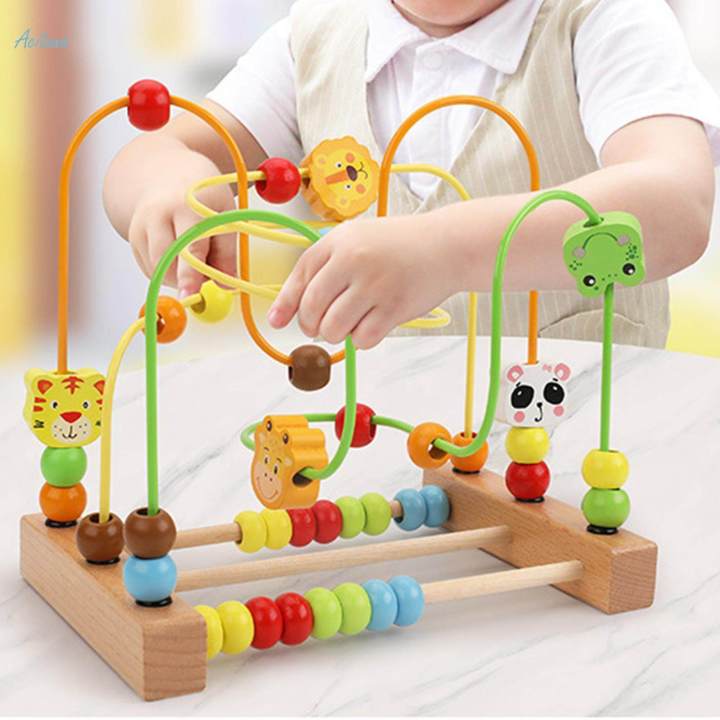 Wooden Bead Maze Toy Animals Math Ages 3+ for Kids Boy Girl Gift Wooden Educational Circle Toy