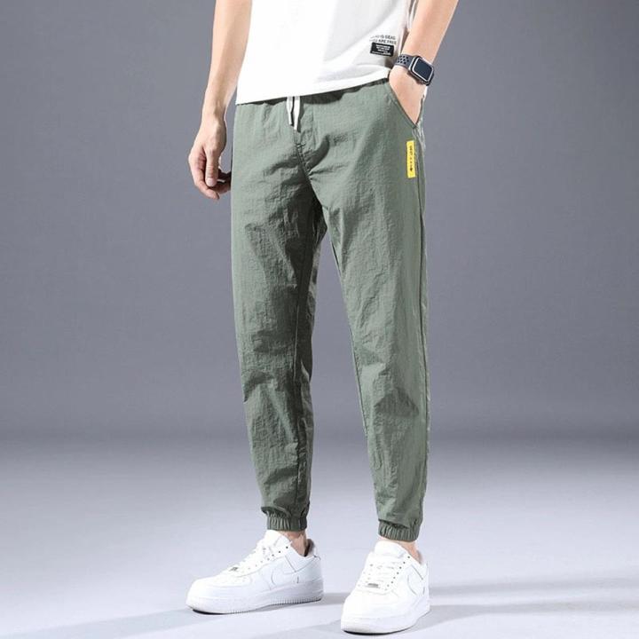 Ice Silk Pants Men's Summer Thin Section Trend Wild Loose Casual Pants Srts Pants Quick-drying Harlan Nine-int Pants