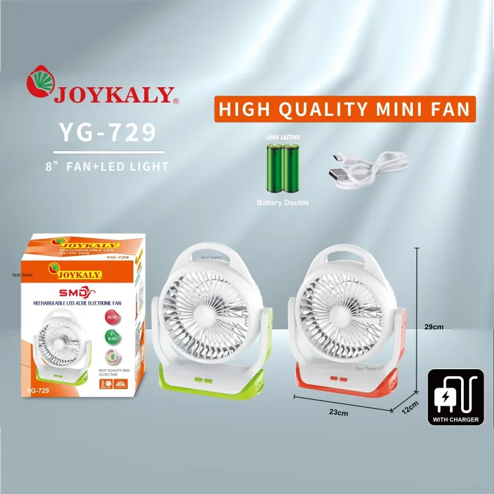 JOYKALY%20YG-729%20Portable%20Rechargeable%20LED%20Light%20AC/AD%20Electronic%20Fan%20with%208"%20inches%20High%20Speed%20Blade%20-%20Image%204