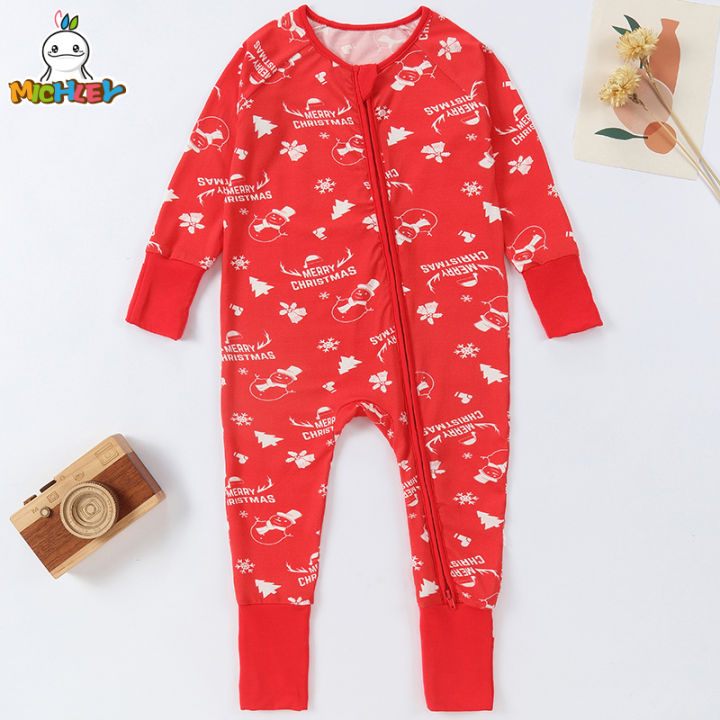 MICHLEY Christmas Bamboo Baby Romper Cartoon Shark Car Newborn Clothes Footies Overalls Bodysuit Pajamas For Boys Girls 0-24M