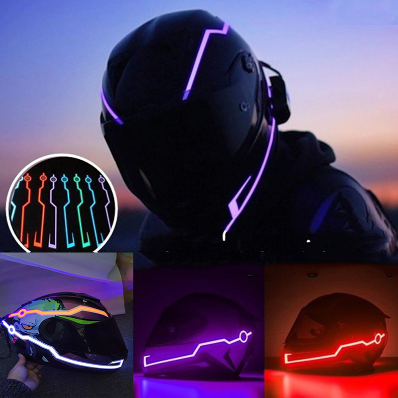 【Limited-time offer】 New Motorcycle Helmet LED Warning Lights Night Riding Helmet Motor Cold Light Strip EL Waterproof Sticker 4 Flashing Accessories