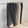 Autumn Winter Suit Pants Men Thick Business Elastic Waist Classic Grey Brown Woolen Straight Korean Formal Trousers Male 27-38.