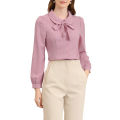 Women's Button Down Shirt Peter Pan Collar Tie Neck Workwear Blouses XS White.