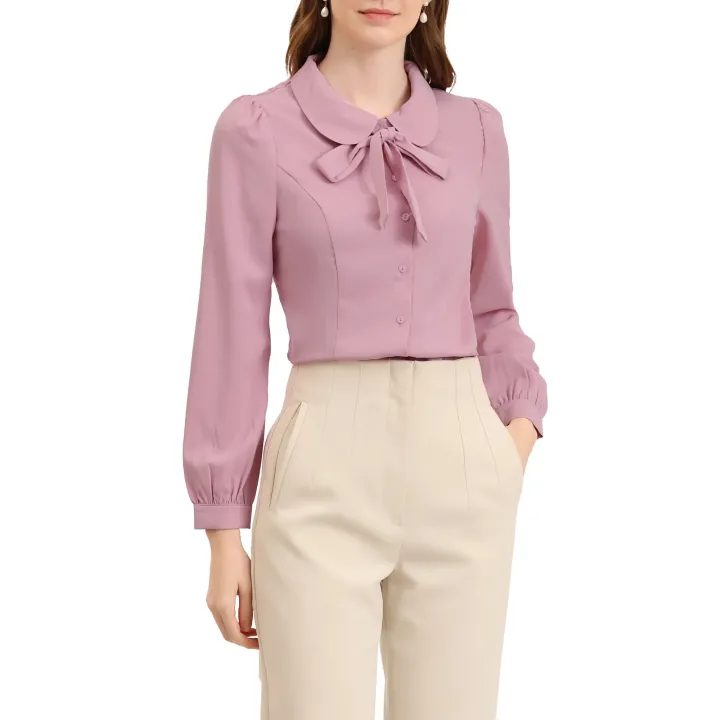 Women's%20Button%20Down%20Shirt%20Peter%20Pan%20Collar%20Tie%20Neck%20Workwear%20Blouses%20XS%20White%20-%20Image%208