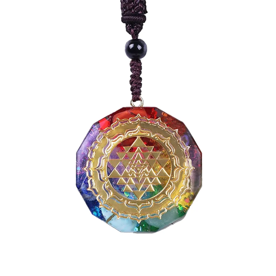 Orgonite Pendant Sri Yantra Necklace, Sacred Geometry Chakra