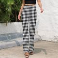 Retro Checkerboard Pants White And Black Check Trendy Flare Trousers Autumn Woman Print Street Wear Slim Fit Pants.