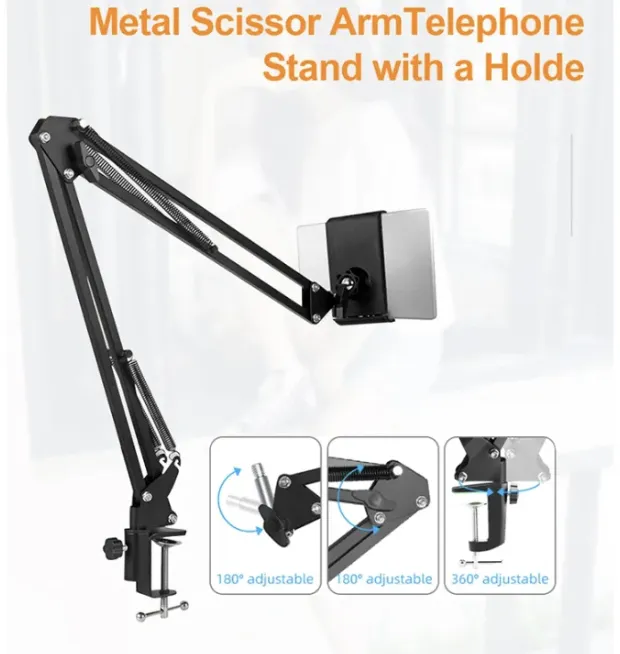 Overhead Video Stand Phone Holder Articulating Arm Phone Mount Table Top ChromLives Scissor Boom Arm Articulating Phone Stand Tablet Phone Holder for Streaming Phone