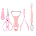 Baby complementary baby food tableware grinding, scissors vegetables meat cutting, double headed silicone spoon scraping fruit puree. 
