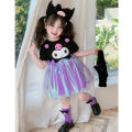 Cartoon Kuromi Sparkling Mesh Flower Bud 2024 Summer Korean Edition Girl's Fashionable Short sleeved Women's Treasure Dress. 