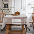 Le Xuan Xiu's new Nordic simple rainbow horizontal stripe jacquard tablecloth, coffee table cover towel, black tassel cotton and linen fabric. 