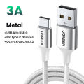【3A】UGREEN USB A to USB C Cable Nylon Braid Type C Fast Charging Cable For iPhone 16 15 Max Pro Galaxy S24+ S23 Ultra/A Tecon Infinix Note 30 Pro Itel P40+ Realme 8 Pro Galaxy AI Xiaomi 15 14 Pro Redmi K70 60 Pro.