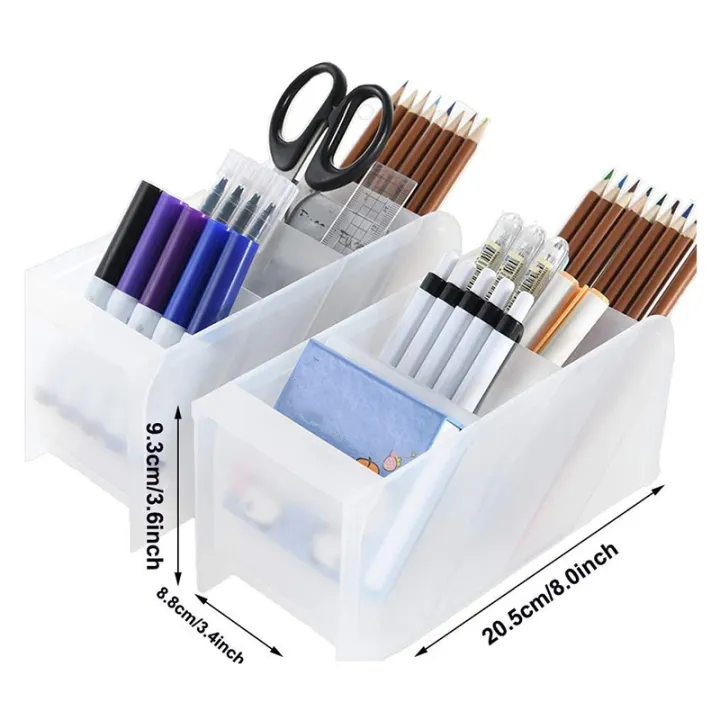 Desk%20Manager%20Pen%20Storage%20Rack%20Multi-Compartment%20Pen%20Holder%20Storage%20Box%20Stationery%20Solid%20Color%20Translucent%20for%20Office%20-%20Image%203