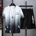Mens Casual Sports Suit Summer New Ice Silk Tracksuits Short Sleeves TShirt and Shorts Set Men Sweat Suits Short Sets Clothing. 