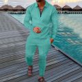 Men's Polo Suit Fashion Men Casual Set Autumn Solid Color V-neck Zipper Long Sleeve POLO Shirt+Pockets Pants Two Pieces Set Men.