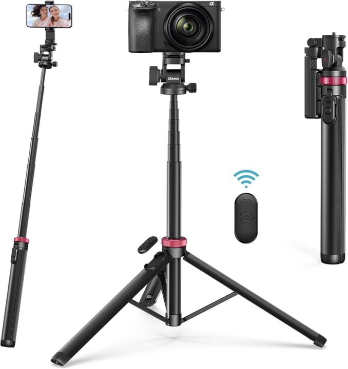 ULANZI MT-78 Extendable Phone Tripod, 72.83" Selfie Stick Phone Camera Tripod Stand with 2 in 1 Phone Clip