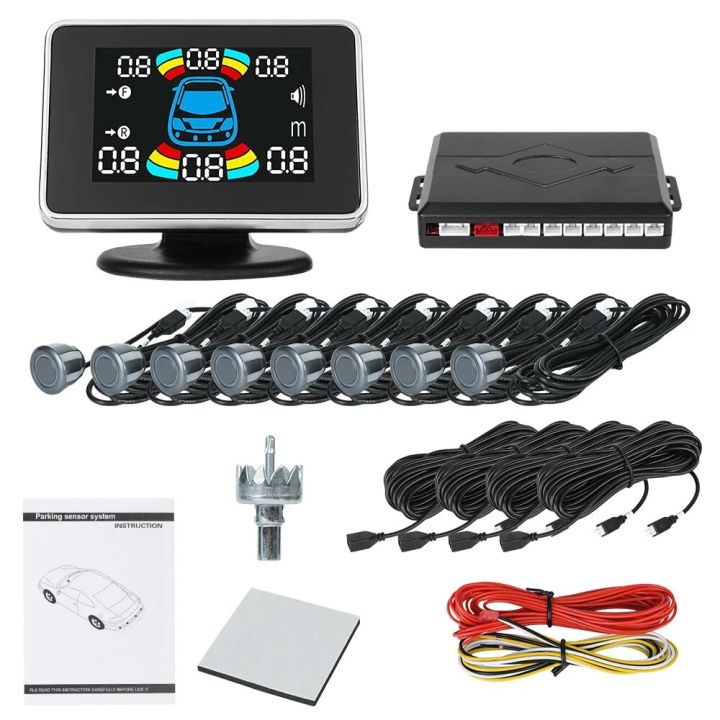 8 sensors Grey-12V PDC Car Parking Sensors 8pcs Set Parktronic Distance Control Buzzer Alarm System LED Display Reversing Auto Radar Monitor