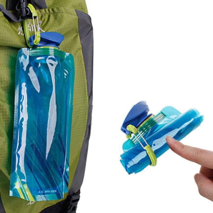 Foldable Water Bottles Flexible Reusable Travel Water Bottle Plastic Water Pouch Soft Flask Water Bag With Carabiner ClipBasketball