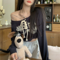 Deeptown Coquette Japanese Y2k Off Shoulder Sweatshirts Women Kpop Vintage Graphic Hoodies Korean Long Sleeve Beige Crop Outfits KEEMEEUYZO.