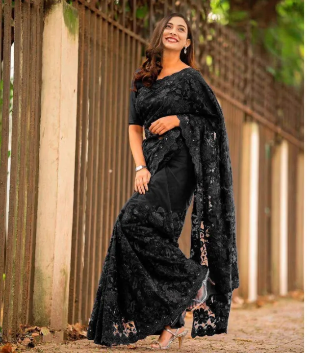 Indian%20Weightless%20Georgette%20Saree%20Black%20Color%20High%20Quality%20Embroidery%20Work%20On%20Blouse%20-%20A%20Touch%20of%20Opulence%20and%20Grace%20-%20Sari%20-%20Image%205