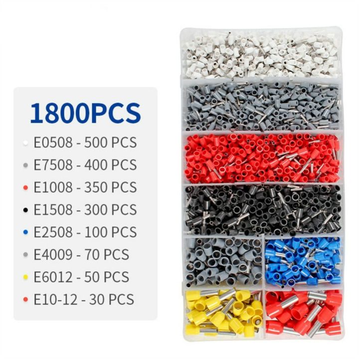 【Limited Quantity】 1800Pcs with Storage Box AWG 22-7 Wire Ferrules Terminals 8 Sizes Ferrule Wire Crimp Connectors Terminal Connector Industrial
