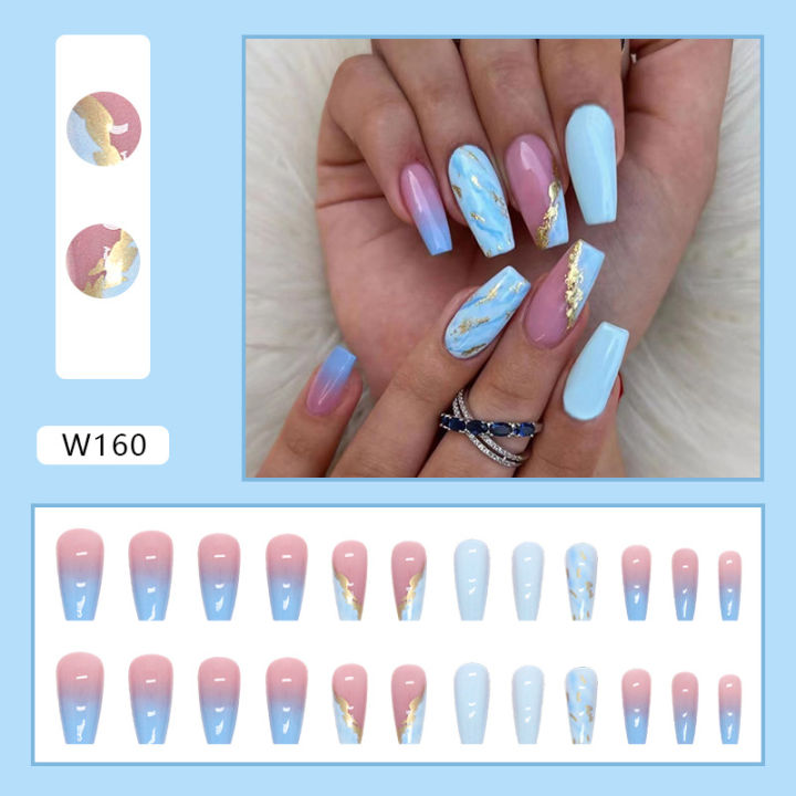 【7Rings Store】（NEW） 24Pcs With False Nails Cute Pattern False Nails With Design Press On Nails Nails Cover Water Proof Nail Art[W121-160]
