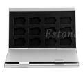 Silver Aluminum Memory Card Storage Case Box Holder For 24 TF Micro SD Cards. 