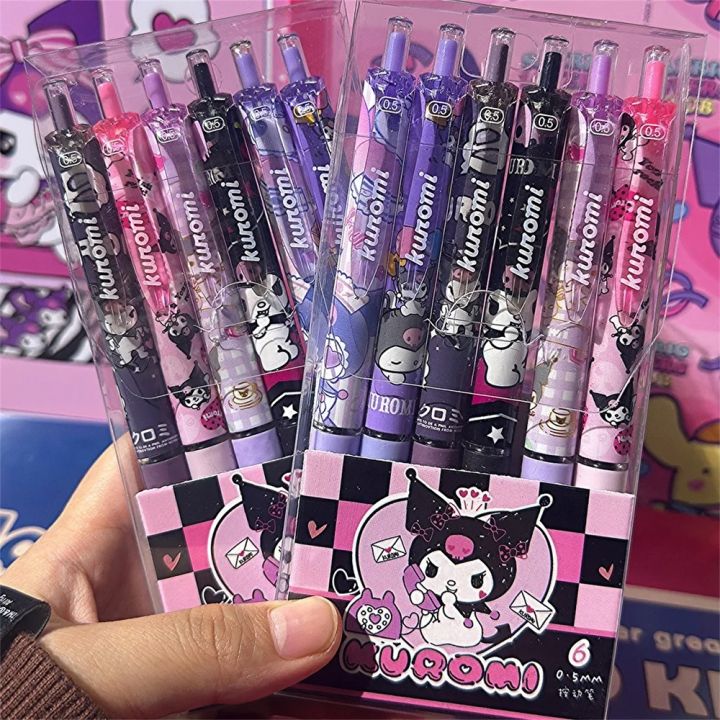 6Pcs/Set%20Cute%20Cartoon%20Anime%20Sanrio%20Kuromi%20Pen%20Student%20Stationery%20Gifts%200.5mm%20Black%20Ink%20Ball%20Point%20Pens%20Quick-drying%20Kawaii%20Retractable%20Gel%20Pen%20-%20Image%202