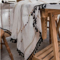Le Xuan Xiu's new Nordic simple rainbow horizontal stripe jacquard tablecloth, coffee table cover towel, black tassel cotton and linen fabric. 