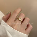 Japan and South Korea Geometric Square Zircon Ring Women's Fashion S925 Silver Stripe Open Ring ins Design Sense Index Finger Ring.
