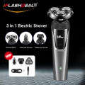 （NEW）Electric Shaver Rotary Razor 3 in 1 Facial Grooming Kit USB Rechargeable Beard Trimmer For Men Hair Cutter Machine Multifunctional Floating Razor Professional Electric Shaver For Men (grey). 