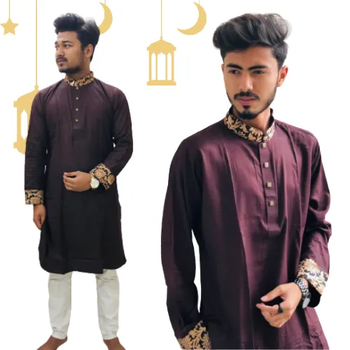 Eid%20collection%20New%20embroidery%20work%20Exclusive%20Collection%20Brown%20color%20Panjabi%20For%20Men%20-%20Image%202