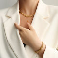 Plain Thick Gold 316L Titanium Steel Men Women Twists Cuban Link Chain Necklace Bracelet Sets.