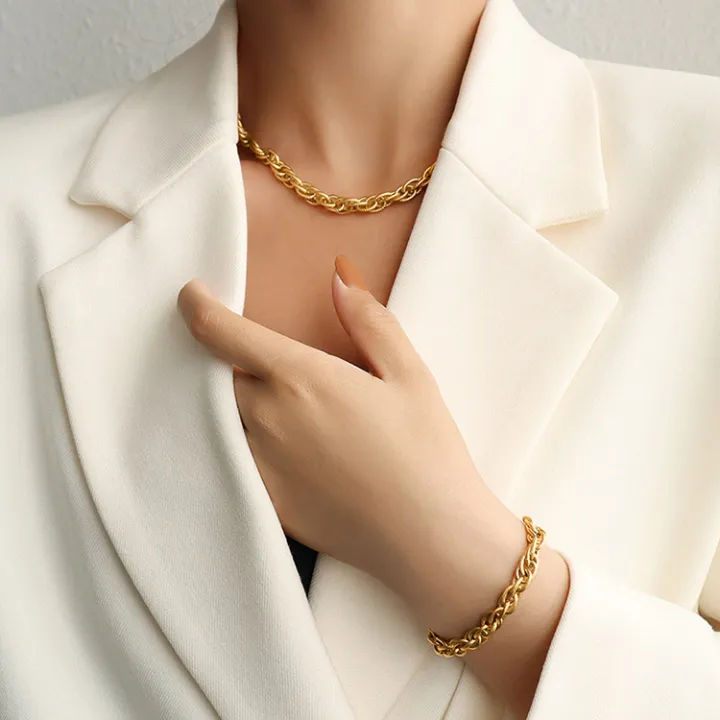 Plain%20Thick%20Gold%20316L%20Titanium%20Steel%20Men%20Women%20Twists%20Cuban%20Link%20Chain%20Necklace%20Bracelet%20Sets%20-%20Image%206