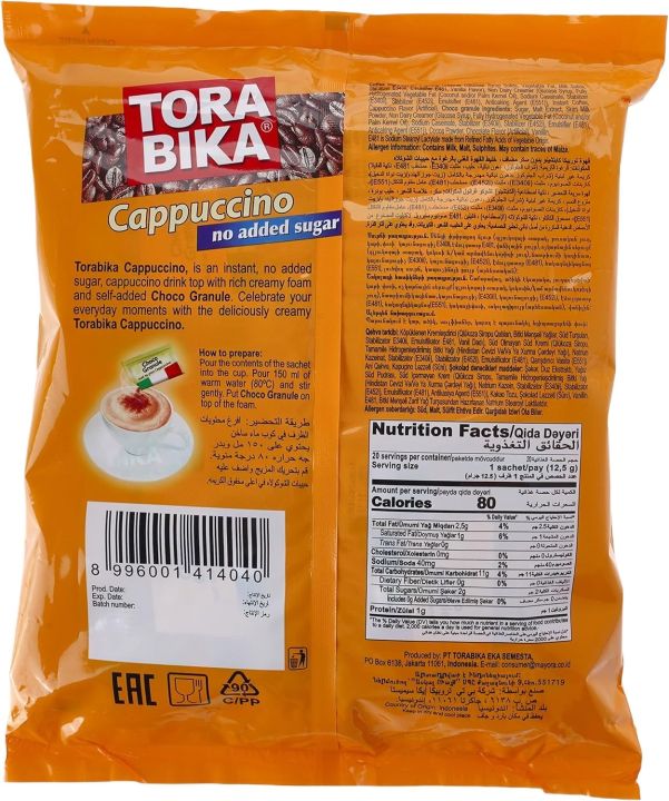 TORA%20BIKA%20CAPPUCCINO%20NO%20ADDED%20SUGAR%20COFFEE%20MIX%20(INDONESIA)%20-%2020%20SACHETS%20250GM%20-%20Image%205