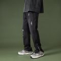 Side Slit Zipper Pierced Jeans Men's Straight Tube Micro Flared Pants Autumn American High Street Vibe Fashion Zipper Hem Jeans. 