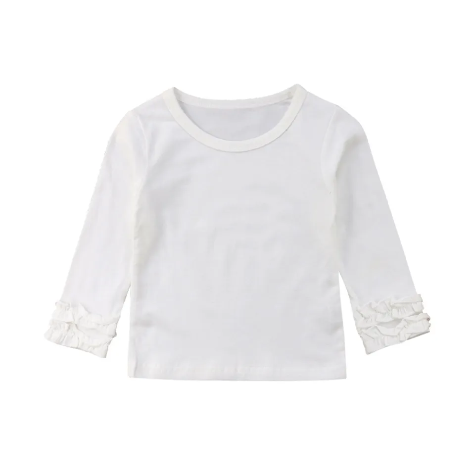 1-5Years Kids Baby Girl Ruffle Long Sleeve T-shirt Tops Solid Cotton Casual  Children Basic T Shirts Girls Clothes Summer Autumn