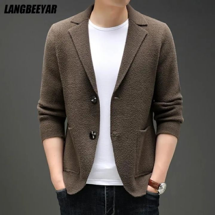 Top Grade New Autum Winter Brand Fashion Knit Blazer Mens Top