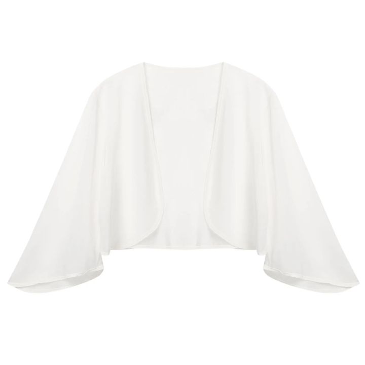 Womens%203/4%20Sleeve%20Chiffon%20Cardigan%20Bolero%20Elegant%20Summer%20Ladies%20Wedding%20Wraps%20Shrug%20Bridal%20Bolero%20Long%20Shawl%20Evening%20Cover%20Up%20-%20Image%207