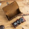 Cow Leather 3 Slot Watch Box Handmade Watch Roll Travel Case Wristwatch Pouch Exquisite Retro Slid in Out Organizer.