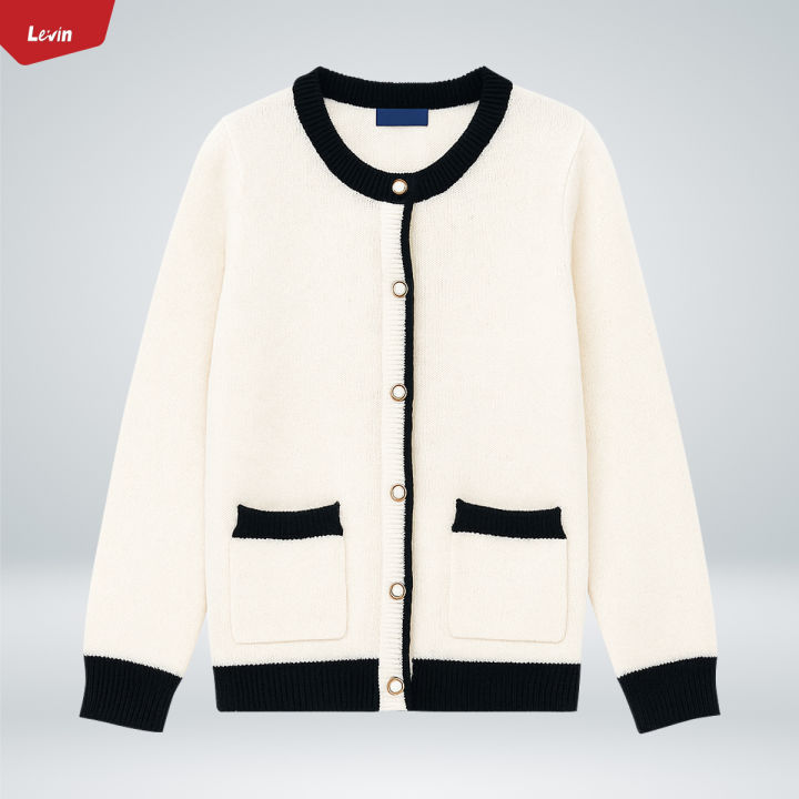 Womens Wool Blend Pearl Button Knit Cardigan Sweater From Levin